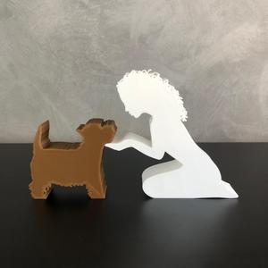 Girl and her Yorkshire(wavy hair) for 3D printer or laser cut