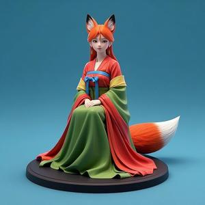 1350 COLORFUL Fox Spirit Woman in Pu Song Ling Style, beast, magic, creature, fantasy, wood, base, sword, warrior, wild, cat, monster, fox, godzilla, fair, witch, werewolf, horror, beast, gothic, troll
