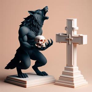 909 Ivory Werewolf Howling with Skull - 3D Model, beast, magic, creature, fantasy, wood, base, sword, warrior, wild, cat, monster, dog, godzilla, fair, witch, werewolf, horror, beast, gothic, troll