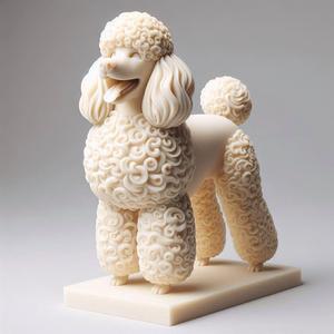 94 Laughing Curly Poodle - Ivory-Style Full-Figure Sculpture