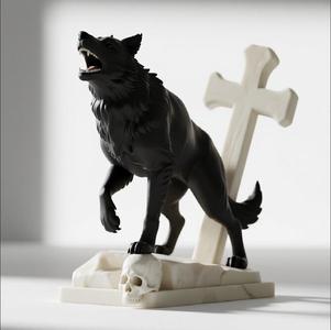 862 Ivory Werewolf Howling with Skull - 3D Model, magic, creature, fantasy, wood, base, sword, warrior, wild, cat, monster, dog, godzilla, fair, witch, werewolf, horror, beast, gothic, troll