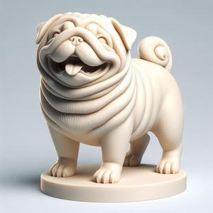 539 Laughing Pug - Ivory-Style 3D-Printed Statue, sculpture, statue, creature, low poly, collectible, wood, sword, base, warrior, wild, dog, dragon, dnd, cat, monster hunter, monster, totem, totemic