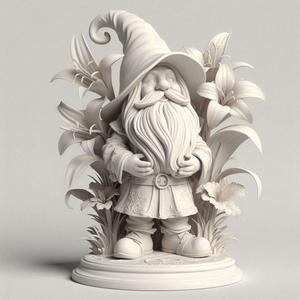 398 Fairy Tale Gnome - Full-Body Figurine on Base, model, 3d model, statue, 3d print, low poly, creature, sculpture, cat, fantasy, art, dragon, wood, base, sword, warrior, wild, dog