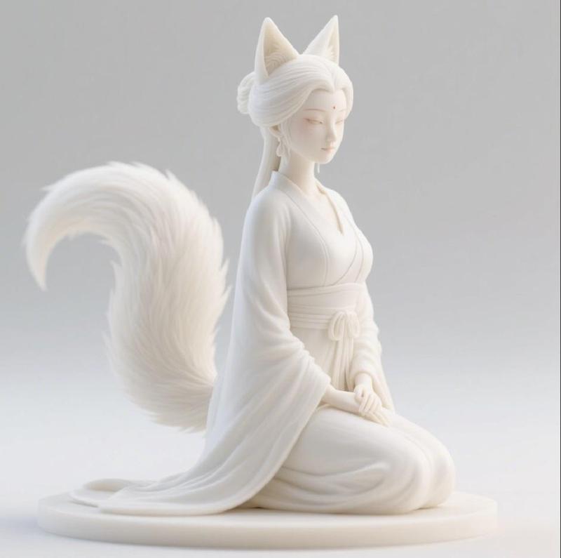 342 Fox Spirit Woman in Pu Song Ling Style, statue, 3d print, magic, collectible, creature, dinosaur, sculpture, poodle, bear, troll, monkey, witch, club, werewolf, dachshund, pug, serpent