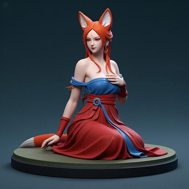 1222 COLORFUL Fox Spirit Woman in Pu Song Ling Style, beast, magic, creature, fantasy, wood, base, sword, warrior, wild, cat, monster, fox, godzilla, fair, witch, werewolf, horror, beast, gothic, troll