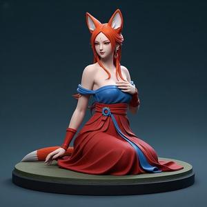 1222 COLORFUL Fox Spirit Woman in Pu Song Ling Style, beast, magic, creature, fantasy, wood, base, sword, warrior, wild, cat, monster, fox, godzilla, fair, witch, werewolf, horror, beast, gothic, troll