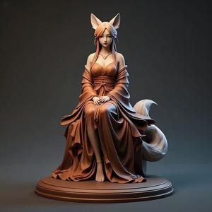 1252 COLORFUL Fox Spirit Woman in Pu Song Ling Style, beast, magic, creature, fantasy, wood, base, sword, warrior, wild, cat, monster, fox, godzilla, fair, witch, werewolf, horror, beast, gothic, troll