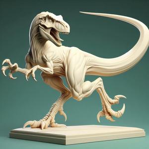 209 Minimalist Fighting Raptor - Ivory-Style Dinosaur in Combat Stance