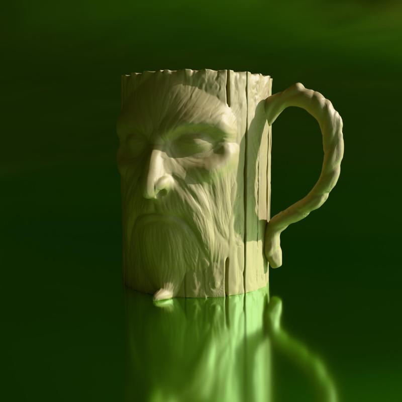 Forest Spirit Mug - 3D Printed Wooden Wizard Cup with Handle - Fantasy Druid Style
