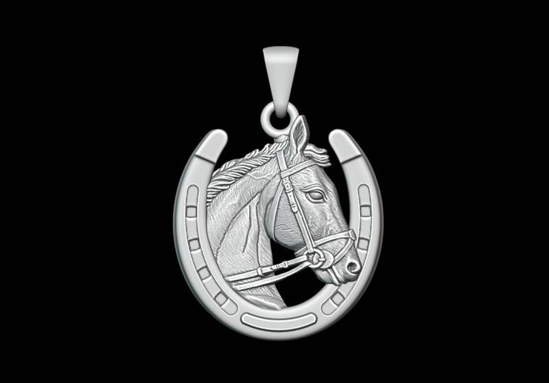 Horse Head With Horseshoe Pendant