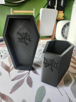 Halloween Coffin Shaped Planter with Spiderweb Inset