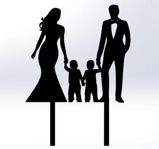 Family Cake Topper – Husband, Wife and Two Small Children Holding Hands – 3D Printable Design