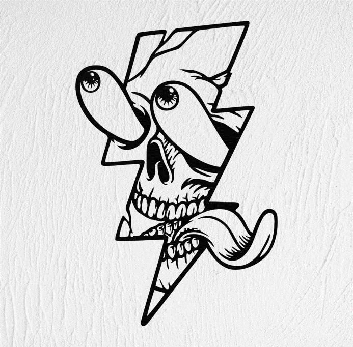 SKULL IN LIGHTNING BOLT WALL ART 2D DECORATION