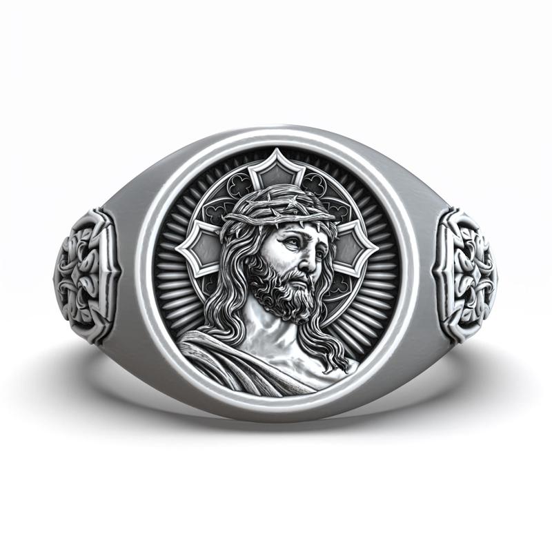 Jesus Christ Crown Thorn Cross Pattern Solid Ring