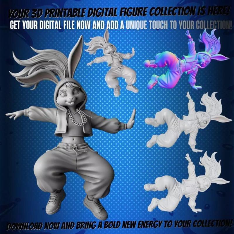 Street Dance Bunny Figure  3D Printable Collectible Model