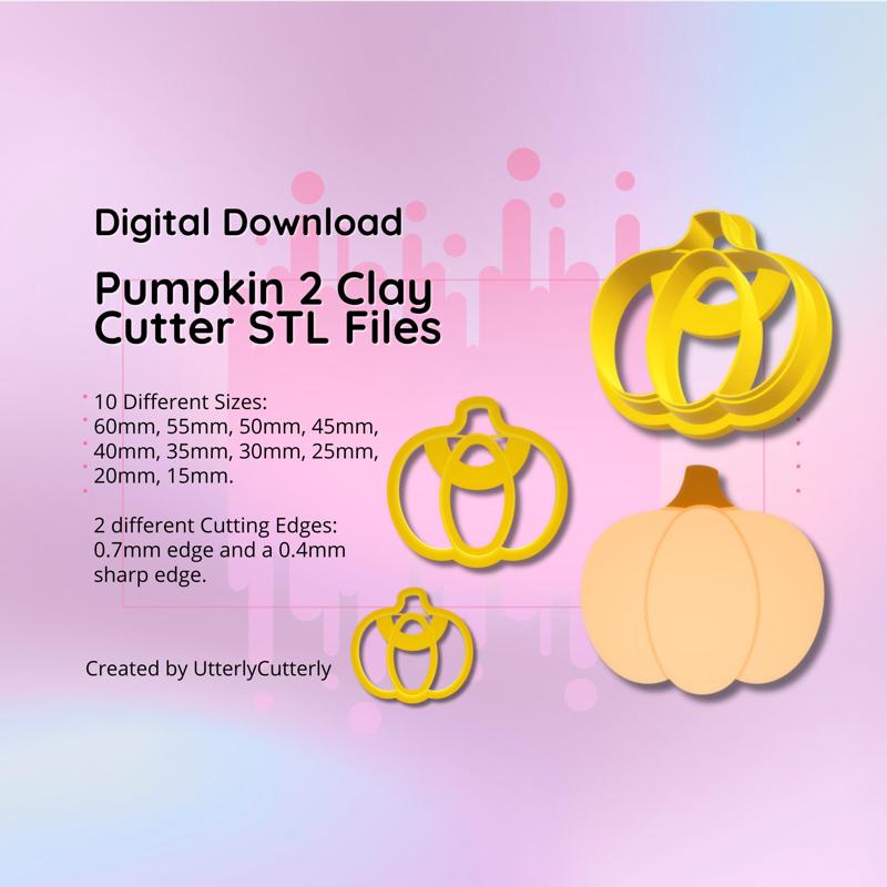 Clay Cutter STL File Pumpkin 2- Halloween Fall Earring Digital File Download- 10 sizes & 2 Cutter Versions, cookie cutter