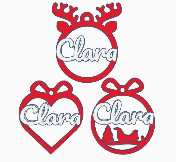 3 x Clara, Personalized Christmas tree bauble