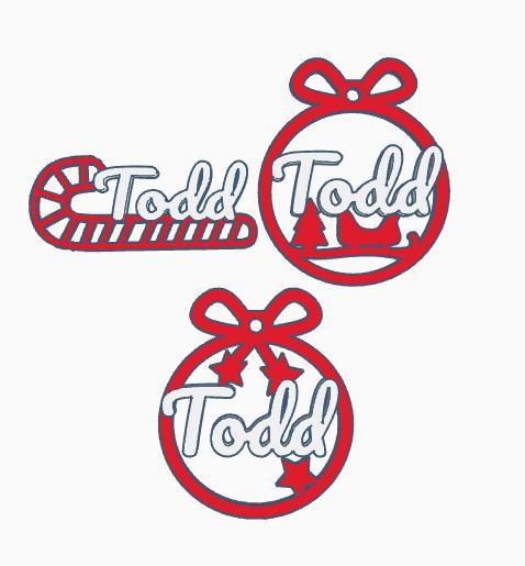 3 x Todd personalized Christmas tree ball