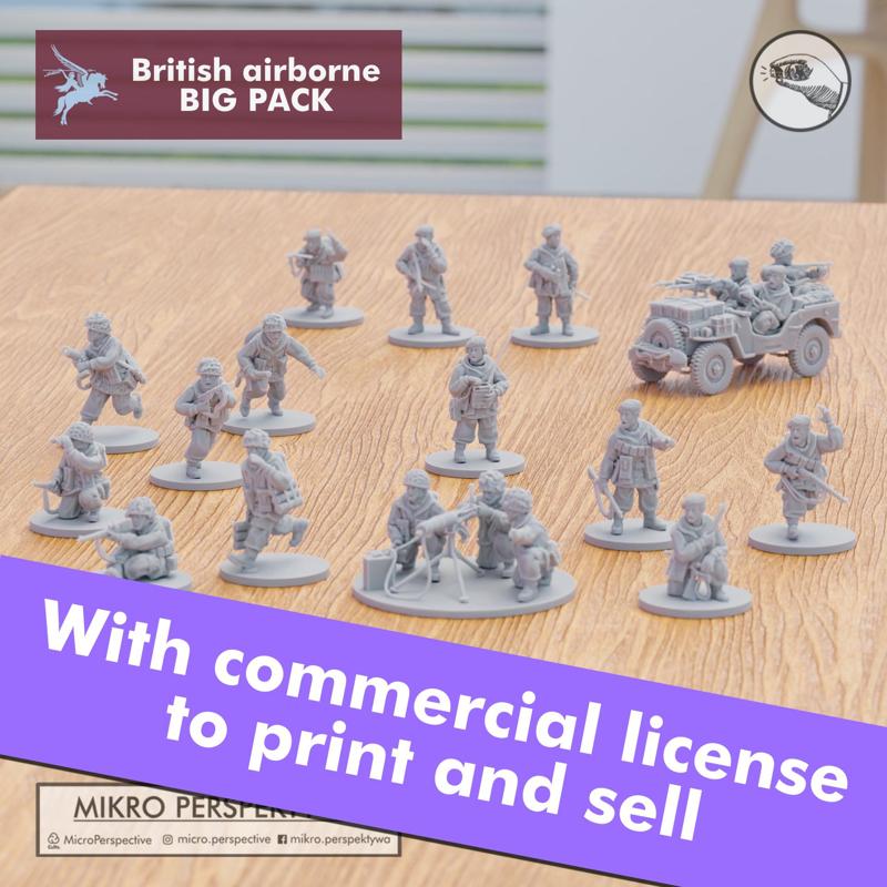 BRITISH AIRBORNE PARATROOPERS BIG PACK WITH COMMERCIAL LICENSE 28MM PRE SUPPORTED