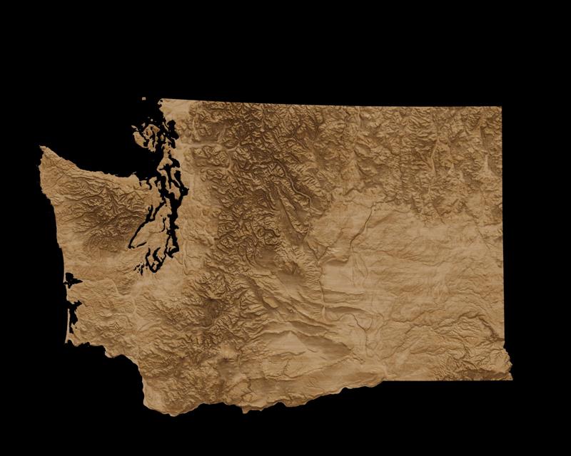 Topographic Map of Washington – 3D Terrain