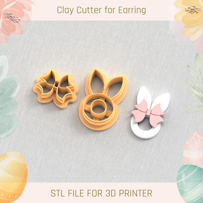 Easter Bunny with Ribbon A EASTER POLYMER CLAY CUTTER