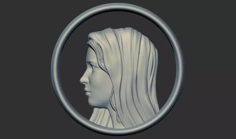 Young Virgin Mary face Framed 3d printable model cnc