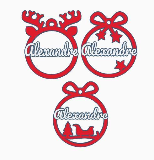 3 x Alexandre, Personalized Christmas tree ball