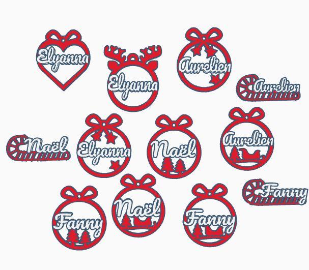 3 x Aurelien, Elyanna, Fanny, Naël, Emmy, Sacha, Personalized Christmas baubles