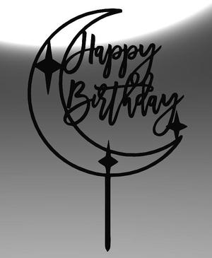 Happy Birthday Cake Topper with Moon and Stars – 3D Printable