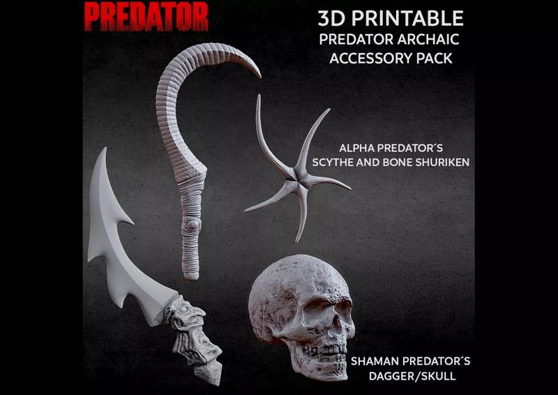 3D PRINTABLE PREDATOR ARCHAIC ACCESSORY PACK WEAPONS