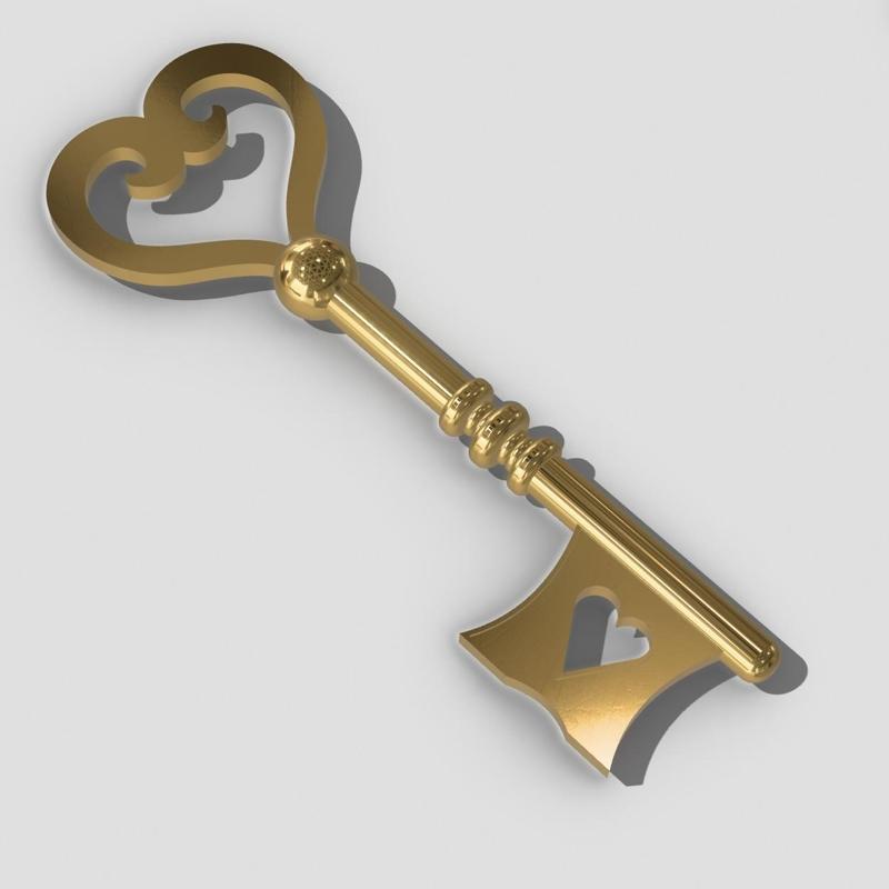 Golden Heart-Shaped Key – 3D Printable Fantasy Accessory for Cosplay & Decor