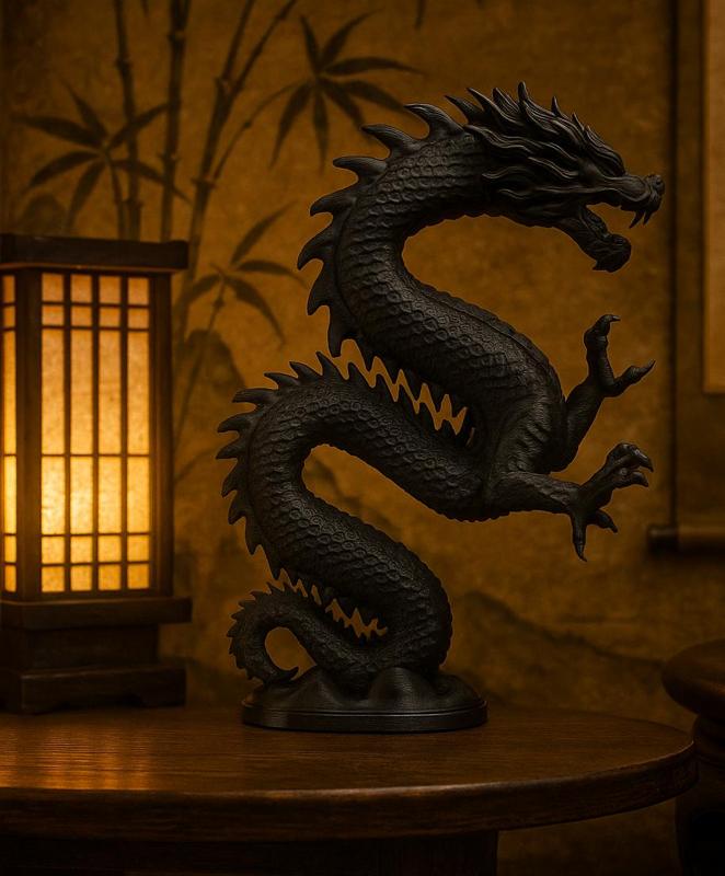 Shadowfire Dragon Sculpture – Mythical Creature