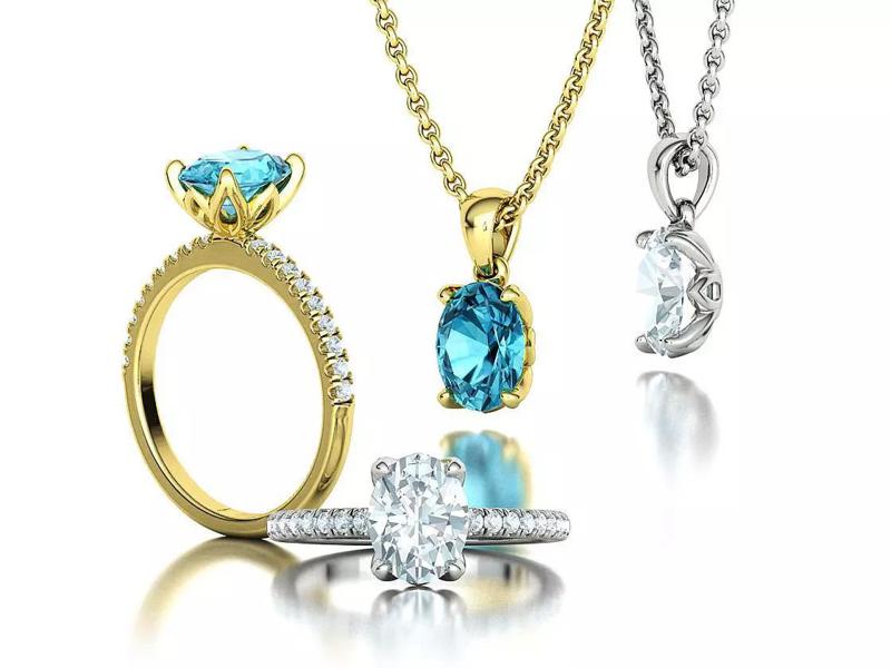 Zoe Jewelry Set Ring and Pendant 9x7 Oval stone 3D Model Collection