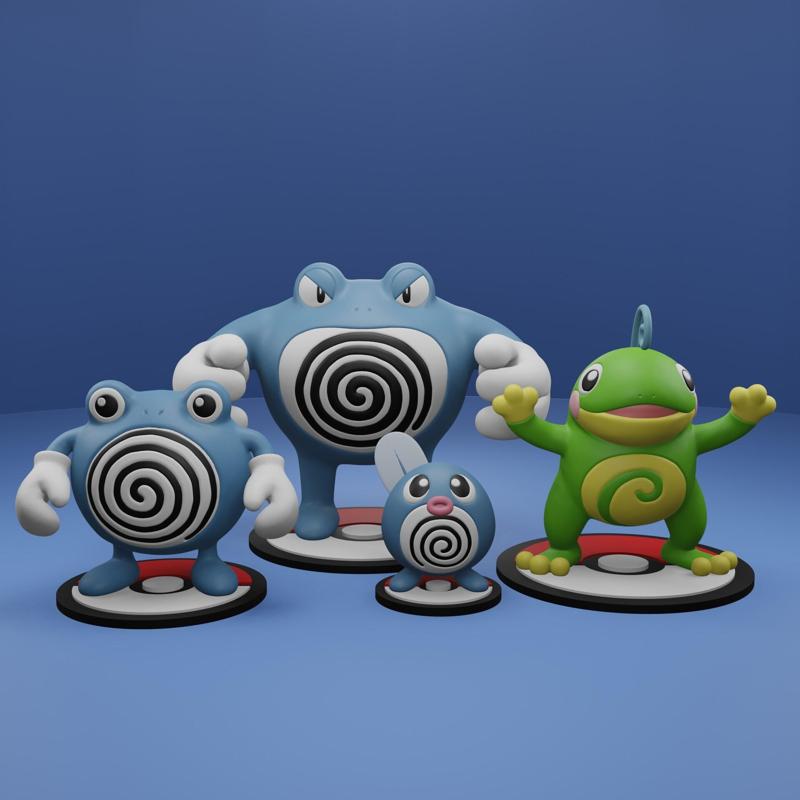 Pokemon No. 060, 061, 062, 186 Poliwag, Poliwhirl, Poliwrath, Politoed