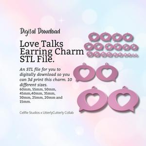 Love Heart Talk Earring Charm STL File - Digital Download -10 Sizes- Necklace Earring Keyring Modern Design
