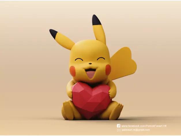 Pikachu Pokeman holding a heart