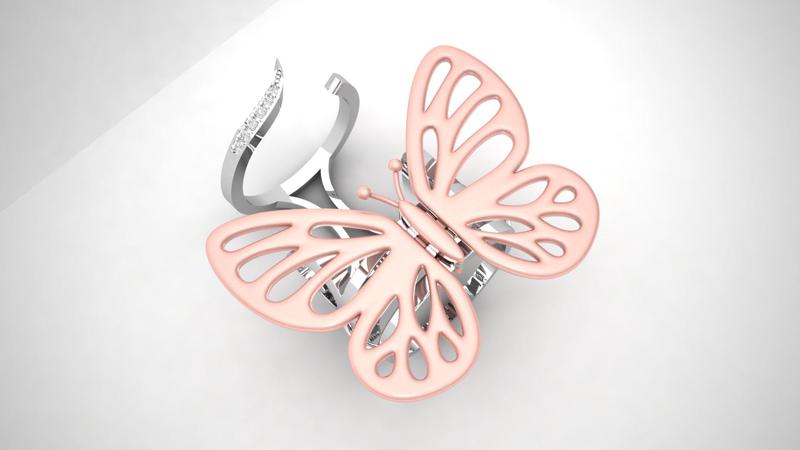 Gold Butterfly Ring with  Mechanism of Moving Wings