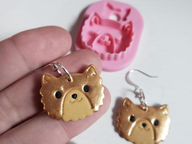 Fluffy Puppy Dog Face Polymer Clay Earring Cutter