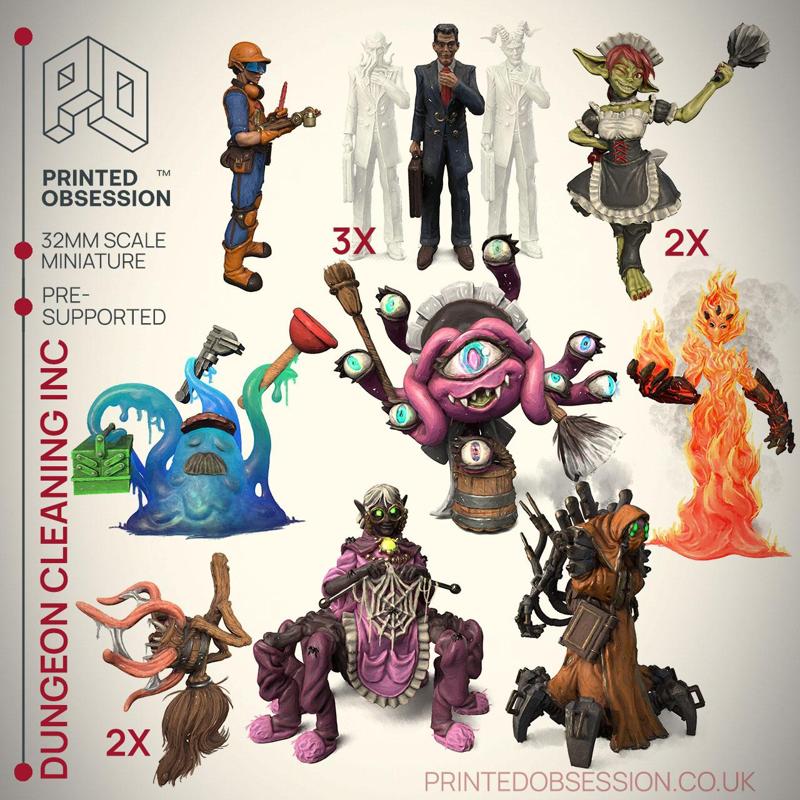 Dungeon Cleaning Inc - 13 Model Pack - PRESUPPORTED - Illustrated and stats