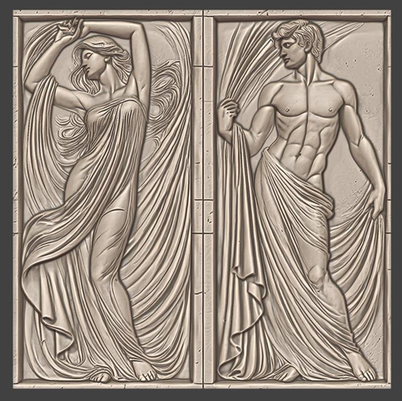 Dynamic Grace: The Eternal Dance in Bas-Relief, Bas-Relief, 3d Print, CNC Stl Model