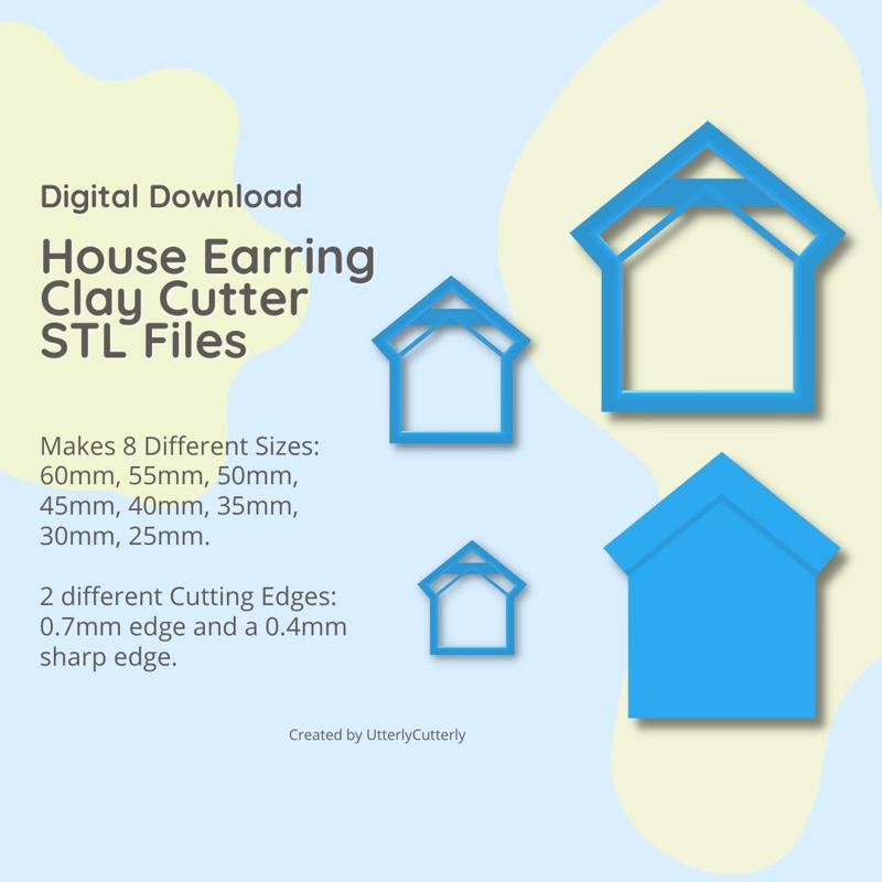 House Clay Cutter - STL Digital File Download- 8 sizes and 2 Cutter Versions