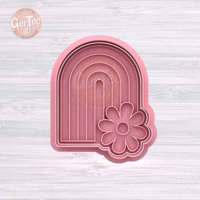 RAINBOW WITH FLOWER Cutter with Stamp / Cookie Cutter RAINBOW WITH FLOWER