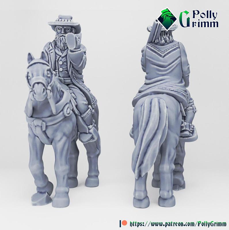 Tabletop historic miniature. Wild west set. Cowboy with gun and his faithful horse