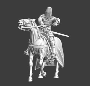 Medieval mounted knight drawing his blade