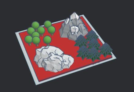 forest with a mountan and a cave   