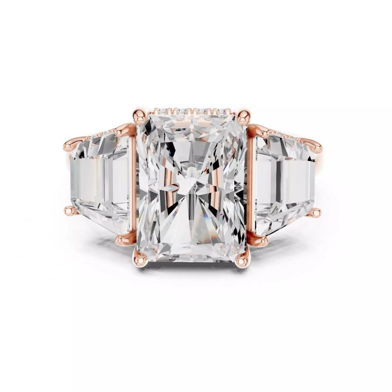 Three Stone Radiant Trapezoid Cut Hidden Halo Ring 3DM STL Video