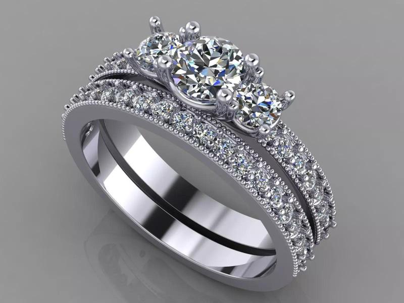 THREE STONES Engagement double ring-STL for 3d printing