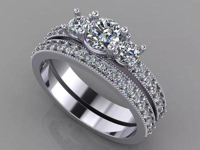 THREE STONES Engagement double ring-STL for 3d printing