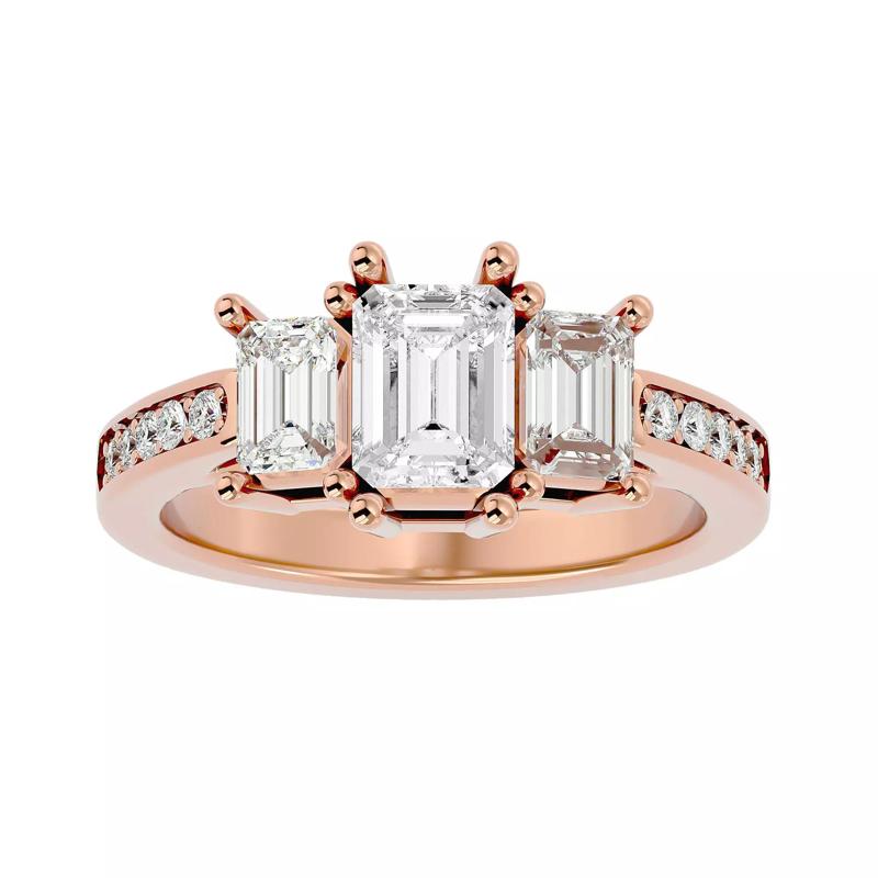 Tri Diamond solitaire wedding engagement ring with 360 view