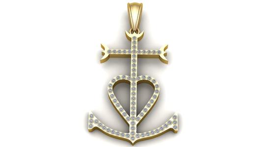Gold Anchor Cross Heart Pendant 3D Printable Model